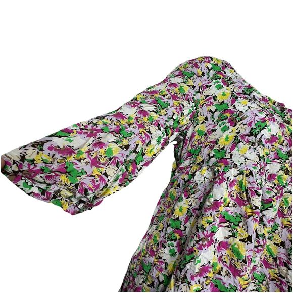 Free People Peplum Floral short sleeve button up Top blouse Size S - Picture 3 of 8